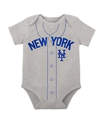 Infant Boys and Girls White, Heather Gray New York Mets Two-Pack Little Slugger Bodysuit Set