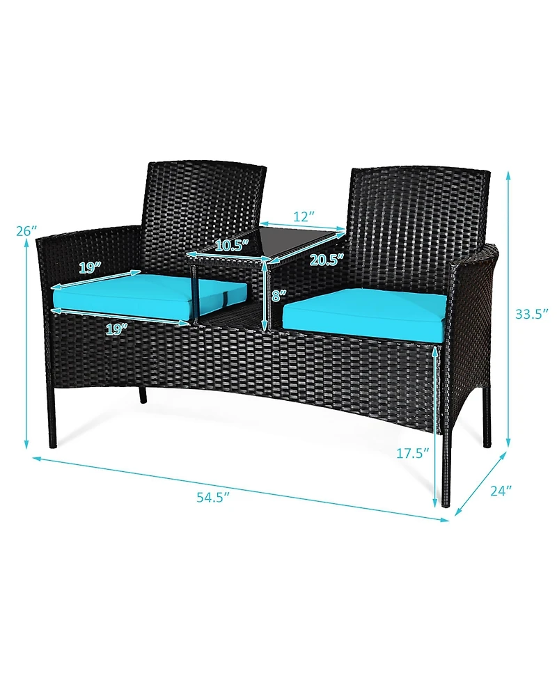 Costway Patio Rattan Conversation Set Seat Sofa Cushioned Loveseat Chairs