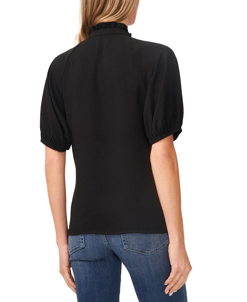 CeCe Women's Short Sleeve Ruffle Neck Raglan Split Neck Blouse