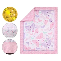 The Peanutshell Pink and Purple Butterfly Song Crib Bedding Set for Baby Girls, 3 Piece Nursery Set