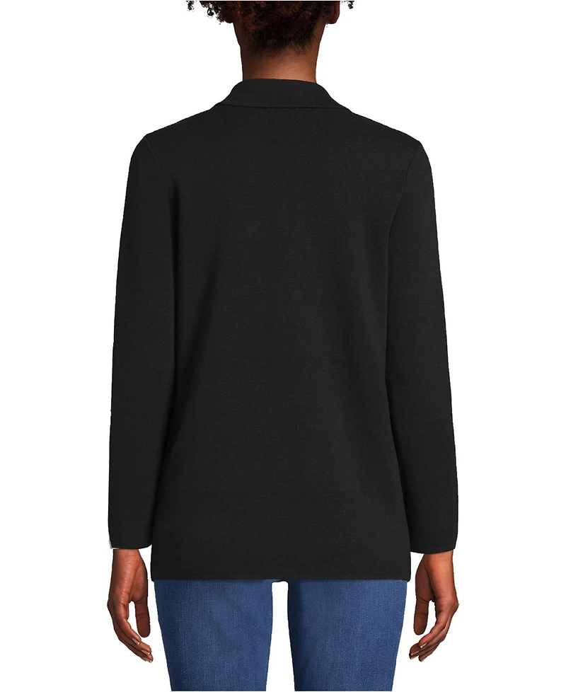 Lands' End Women's Fine Gauge Cotton Button Front Blazer Sweater