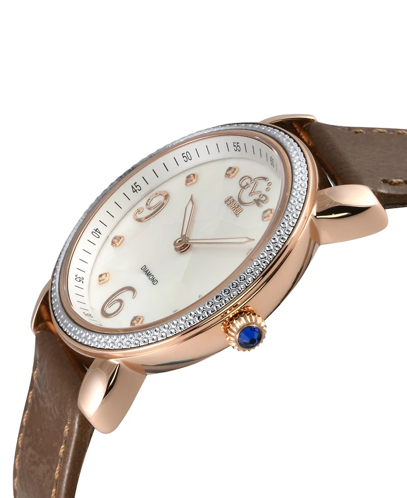 GV2 by Gevril Women's Ravenna Swiss Quartz Brown Leather Watch 37mm