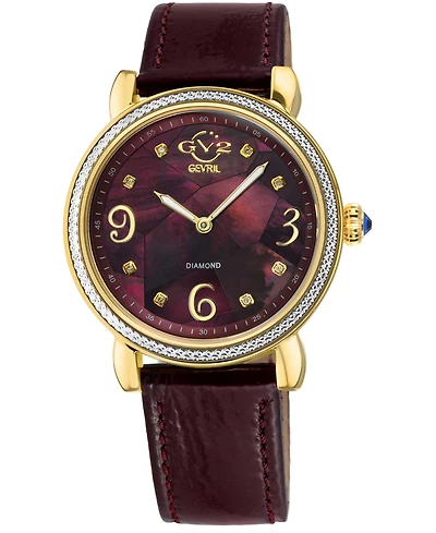 GV2 by Gevril Women's Ravenna Swiss Quartz Maroon Leather Watch 37mm