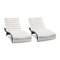 Arkwright Home Chaise Lounge Cover (Pack of 2, 30x85 in.), Cotton Terry Towel with Pocket to Fit Outdoor Pool or Chair, White Colored Stri