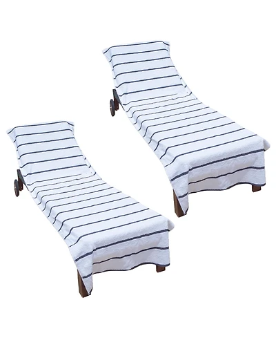 Arkwright Home Chaise Lounge Cover (Pack of 2, 30x85 in.), Cotton Terry Towel with Pocket to Fit Outdoor Pool or Chair, White Colored Stri
