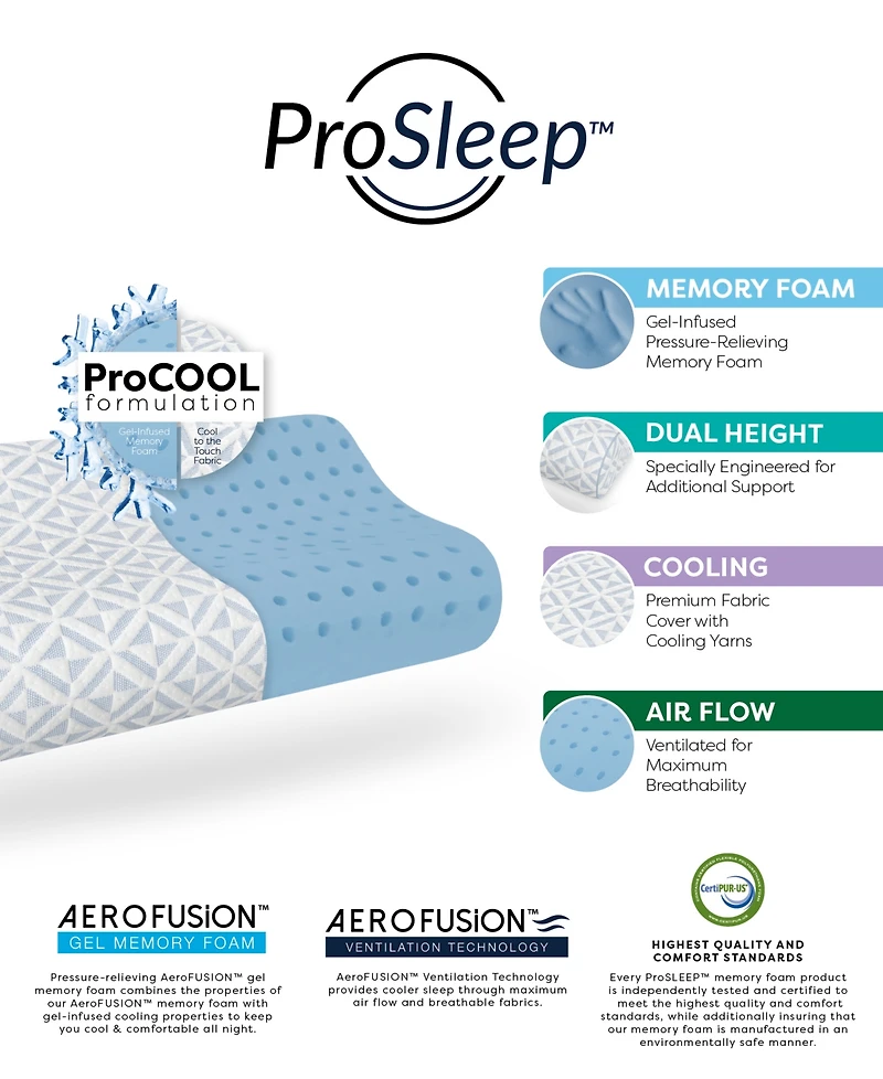 ProSleep Cool Comfort Memory Foam Contour Pillow, King, Created for Macy's