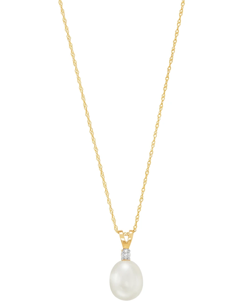 Cultured Freshwater Pearl (8mm) and Diamond Accent Pendant Necklace in 14k Gold