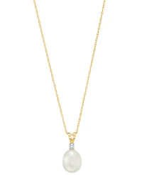 Cultured Freshwater Pearl (8mm) and Diamond Accent Pendant Necklace in 14k Gold