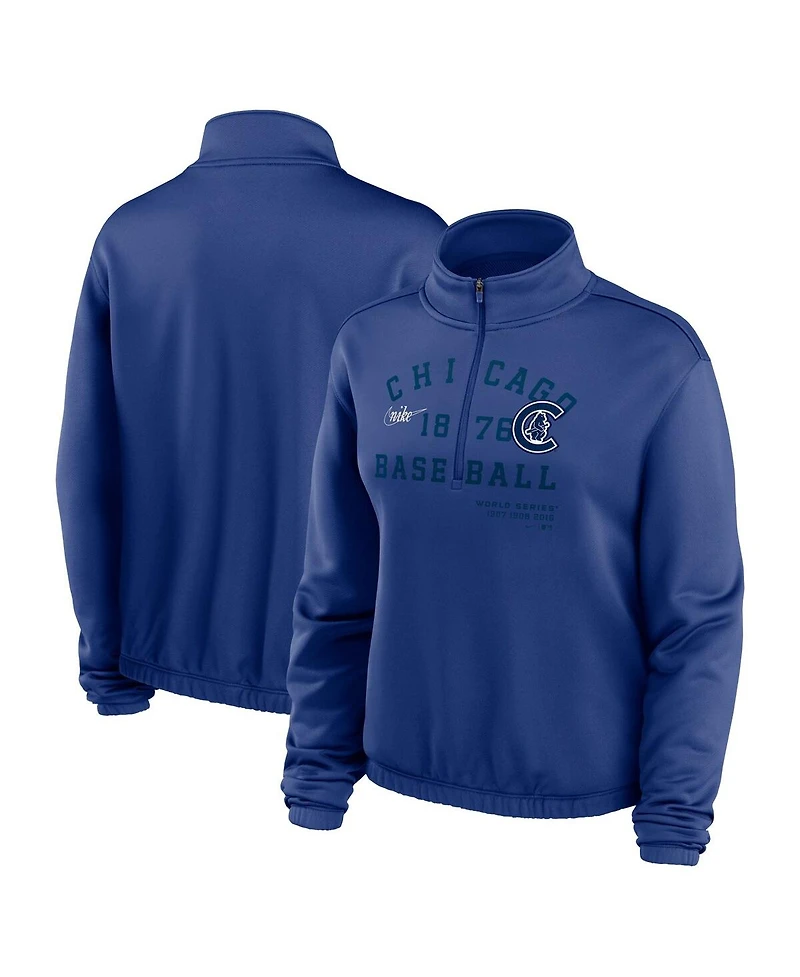 Women's Nike Royal Chicago Cubs Rewind Splice Quarter-Zip Sweatshirt