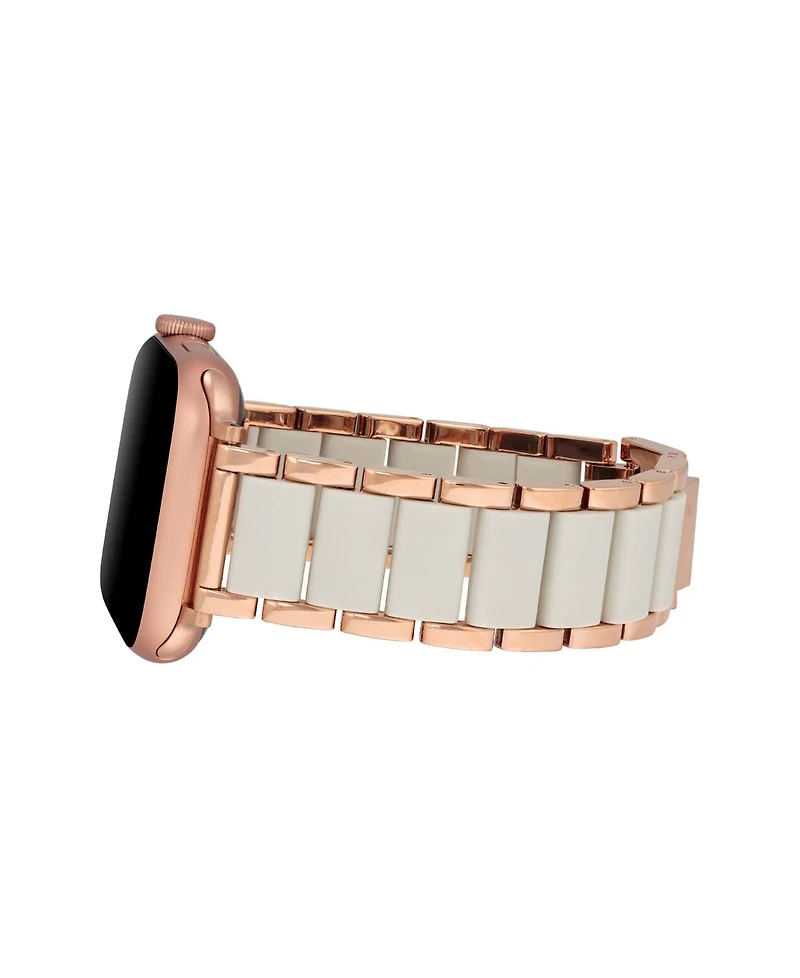 Anne Klein Women's Rose Gold-Tone Alloy Metal and Cream Silicone Bracelet designed for Apple Watch 42mm (Series 1-3 only) & 44/45/46/49mm (Ultra & Ult