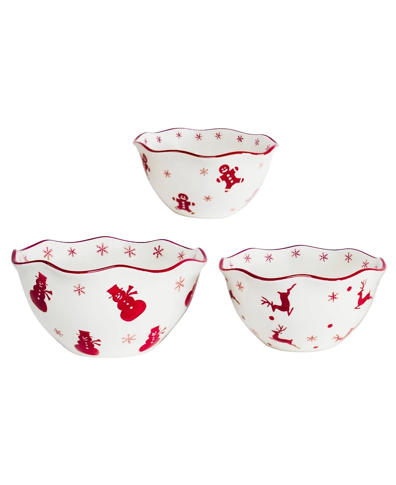 Euro Ceramica Winterfest 3-Piece Candy Bowl Set