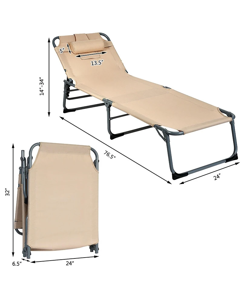 Costway Foldable Lounge Chair Adjustable Folding Recliner Beach Patio