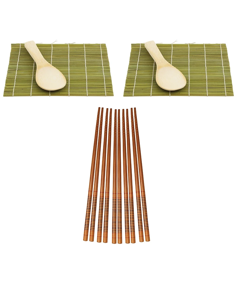 Helen's Asian Kitchen Sushi Rolling Set, Includes 2 Sushi Mats 2 Rice Paddles and 10-Pair Silk Wrapped Bamboo Chopsticks