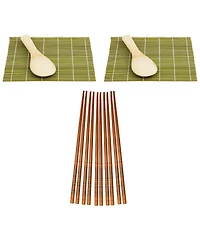 Helen's Asian Kitchen Sushi Rolling Set, Includes 2 Sushi Mats 2 Rice Paddles and 10-Pair Silk Wrapped Bamboo Chopsticks