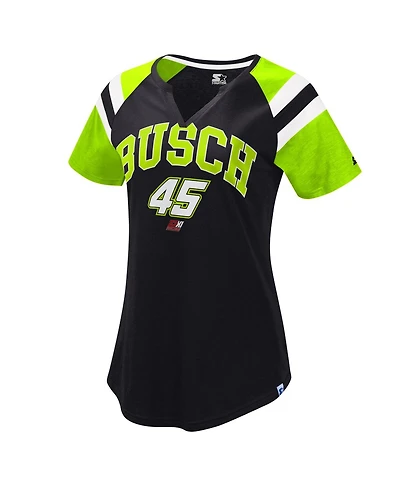 Women's Starter Black, Green Kurt Busch Game On Notch V-Neck T-shirt