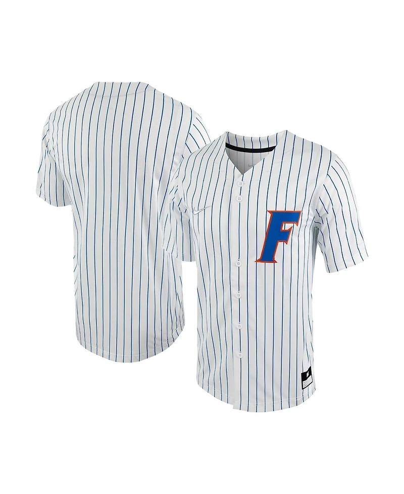Men's Nike White, Royal Florida Gators Pinstripe Replica Full-Button Baseball Jersey