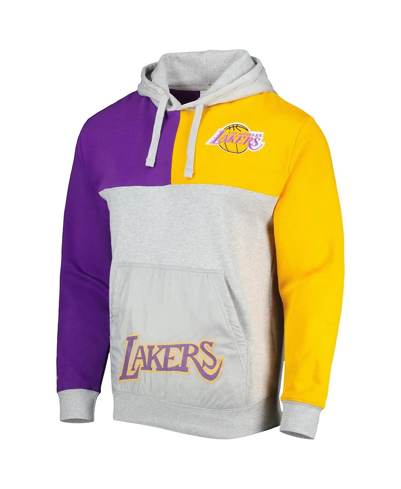 Men's Mitchell & Ness Heather Gray Los Angeles Lakers Tie-Breaker Pullover Hoodie