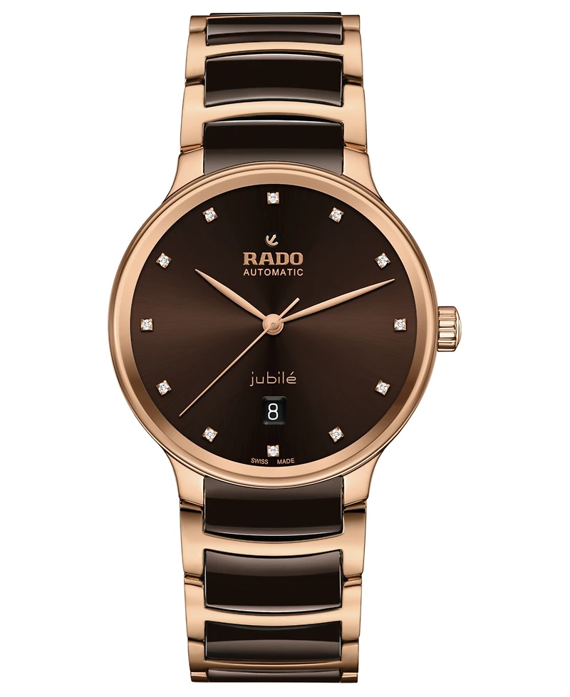 Rado Unisex Swiss Automatic Centrix Diamond (1/ ct. t.w.) High-Tech Ceramic & Rose Gold Pvd Bracelet Watch 39mm