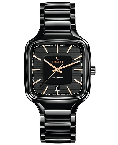Rado Unisex Swiss Automatic True Square Black High-Tech Ceramic Bracelet Watch 38mm