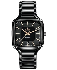 Rado Unisex Swiss Automatic True Square Black High-Tech Ceramic Bracelet Watch 38mm