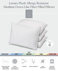 Plush Allergy Resistant Medium Down Like Fiber Filled 4-Pack Pillow