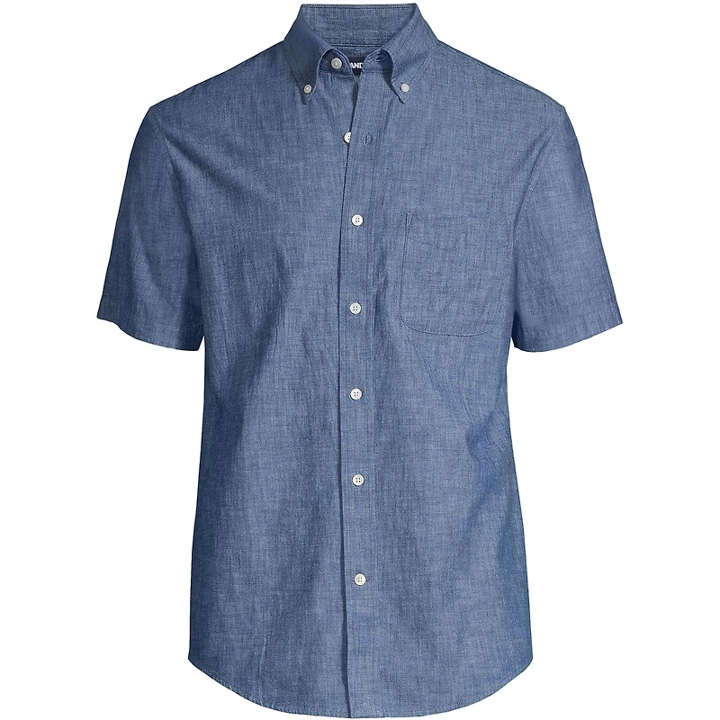 Lands' End Men's Short Sleeve Button Down Chambray Shirt