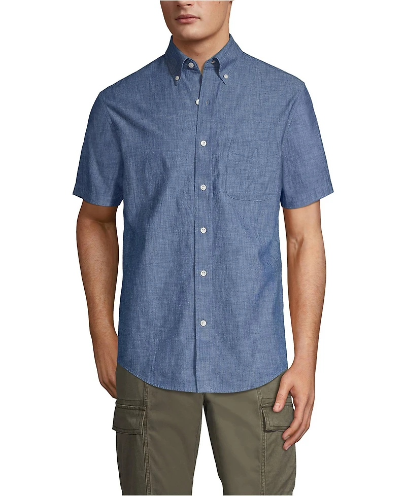 Lands' End Men's Short Sleeve Button Down Chambray Shirt