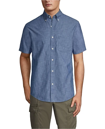 Lands' End Men's Short Sleeve Button Down Chambray Shirt