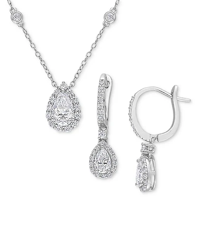 2-Pc. Set Moissanite Pear Halo Pendant Necklace and Drop Earrings (2-7/8 ct. t.w.) in Sterling Silver
