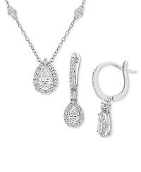 2-Pc. Set Moissanite Pear Halo Pendant Necklace and Drop Earrings (2-7/8 ct. t.w.) in Sterling Silver