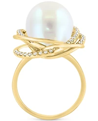 Effy Freshwater Pearl (13mm) & Diamond (1/3 ct. t.w.) Love Knot Ring in 14k Gold