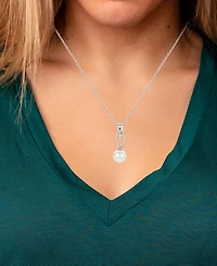 Cultured Freshwater Pearl (7-1/2mm) & Lab-Created White Sapphire Accent 18" Pendant Necklace in Sterling Silver