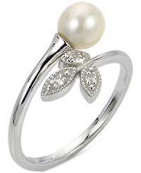 Cultured Freshwater Pearl (6mm) & Lab-Created White Sapphire (1/20 ct. t.w.) Bypass Ring in Sterling Silver