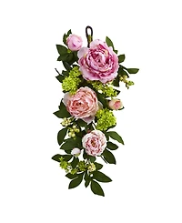 Nearly Natural 24" Mixed Peony and Hydrangea Teardrop