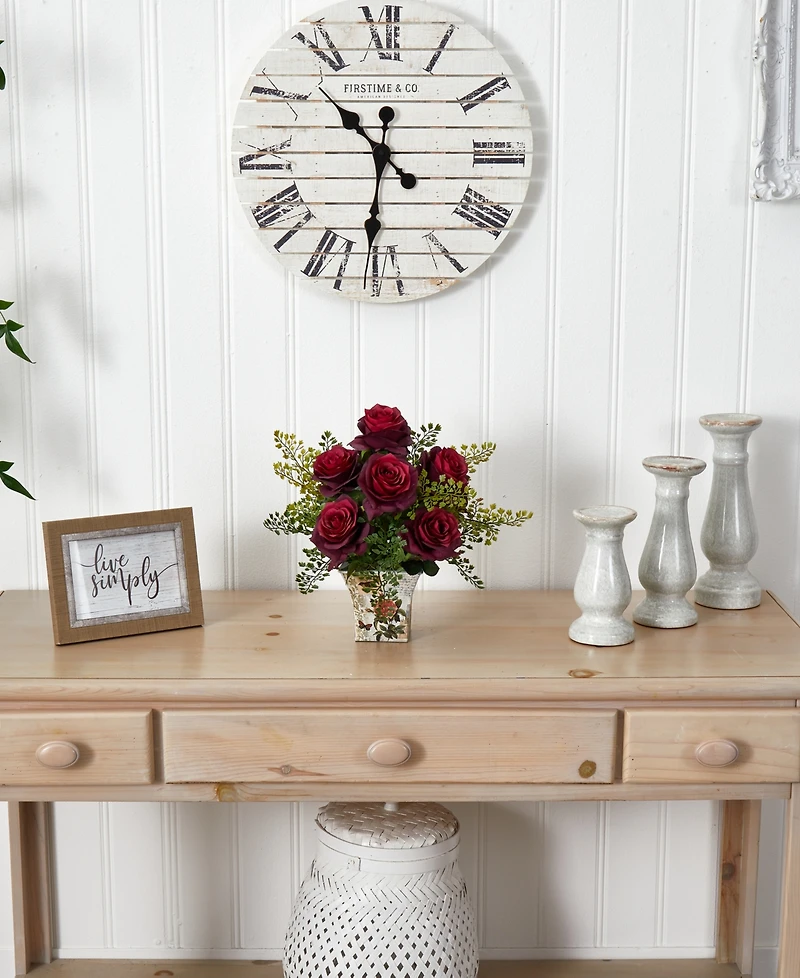 Nearly Natural Rose and Maiden Hair w/Floral Planter