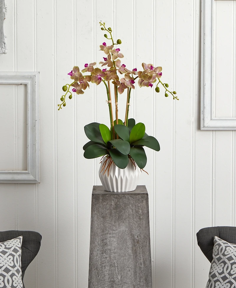 Nearly Natural Phalaenopsis Orchid Silk Arrangement in White Vase