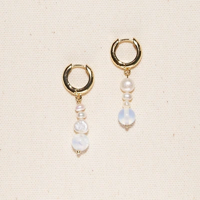 Joey Baby 18K Gold Plated Freshwater Pearl with Moonstone - Emi Earrings For Women