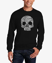 La Pop Art Men's Word Art Crewneck Flower Skull Sweatshirt