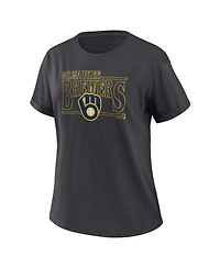 Women's Wear by Erin Andrews Charcoal Milwaukee Brewers Oversized Boyfriend T-shirt