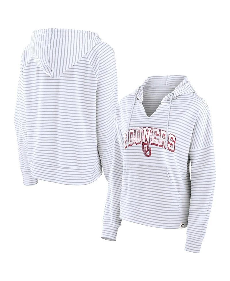 Women's Fanatics White Oklahoma Sooners Striped Notch Neck Pullover Hoodie