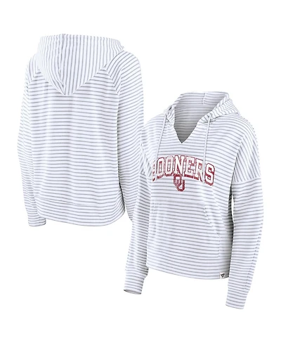 Women's Fanatics White Oklahoma Sooners Striped Notch Neck Pullover Hoodie
