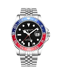 Stuhrling Meridian 3968 Men s Gmt Diver Watch – Quartz Movement, 42mm Stainless Steel Case, Black Dial, Red/Blue Bezel