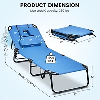 Beach Chaise Lounge Chair with Face Hole Pillows & 5-Position Adjustable Backrest