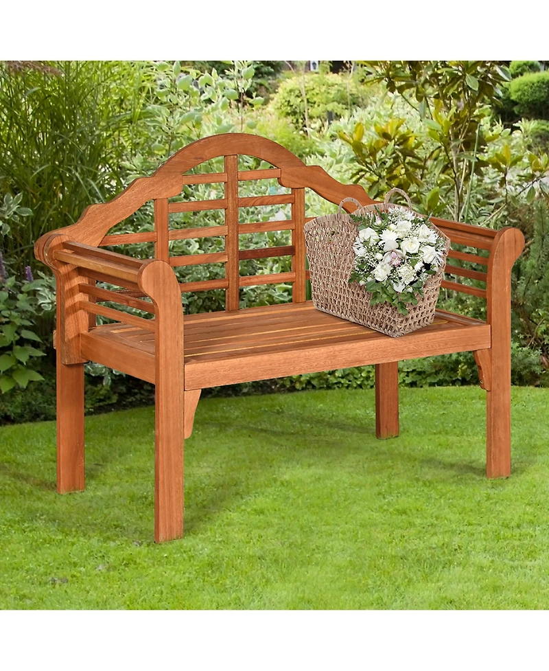 Costway 49'' Outdoor Folding Bench Eucalyptus Wood Backrest Armrest