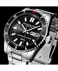 Stuhrling Men s Aquadiver 44mm Swiss Automatic Diver Watch, Black Dial, Rotating Bezel, Stainless Steel, 200M Water Resistant