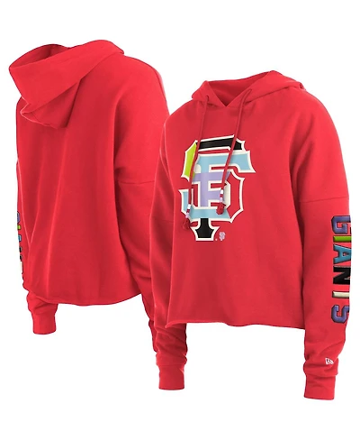 Women's New Era Red San Francisco Giants Fashion High Hip Pullover Hoodie