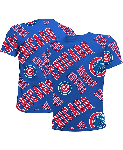 Big Boys and Girls Stitches Royal Chicago Cubs Allover Team T-shirt