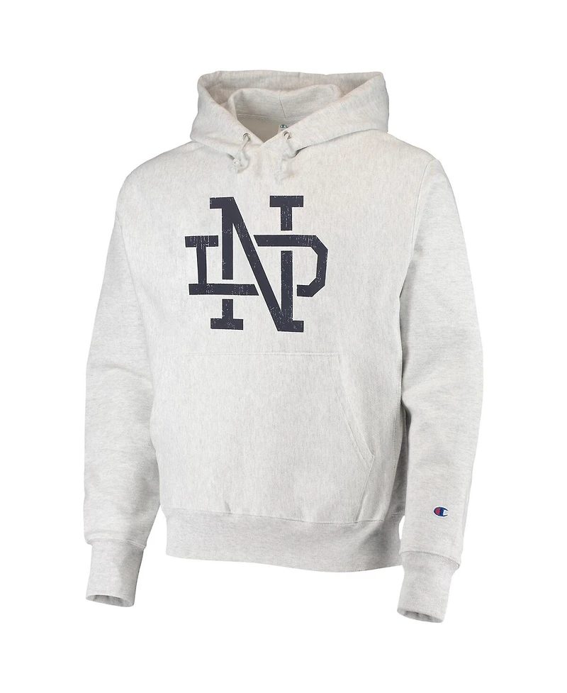 Men's Champion Heathered Gray Notre Dame Fighting Irish Team Vault Logo Reverse Weave Pullover Hoodie