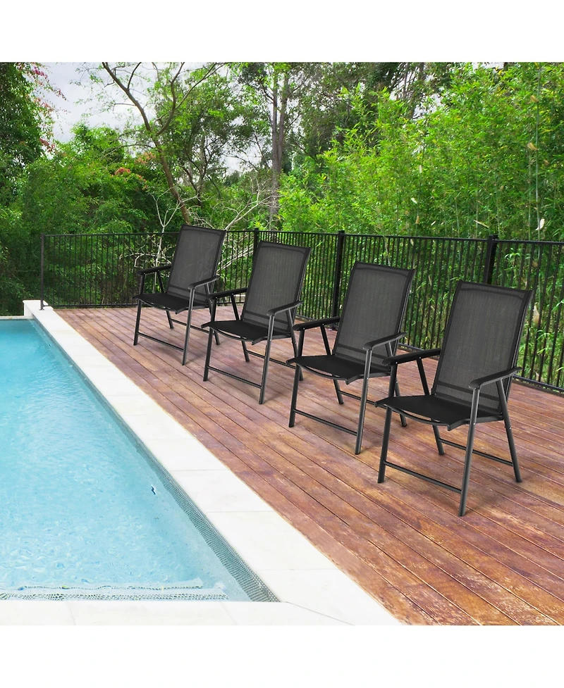 Costway 4PCS Patio Folding Dining Chairs Portable Camping Armrest Garden