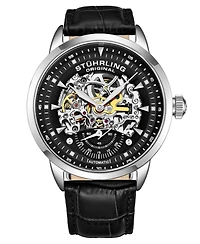 Stuhrling Men's Legacy Black Leather, Black Dial, 44mm Round Watch